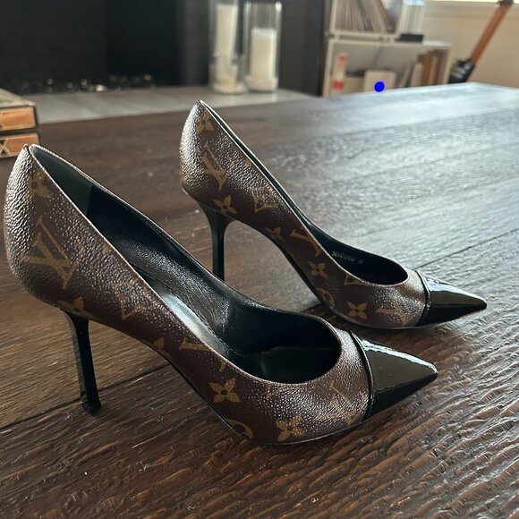 Louis Vuitton Fetish Cap Toe Pumps Brown Monogram Canvas & Black - Picture 1 of 10